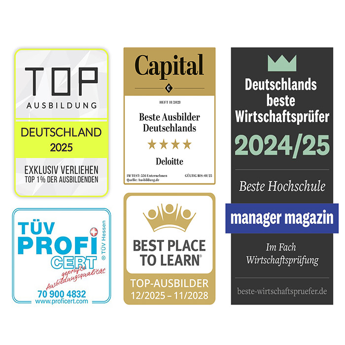 Mehrfach ausgezeichnet: Deloitte zählt 2025 zu den besten Ausbildern und Hochschulpartnern.