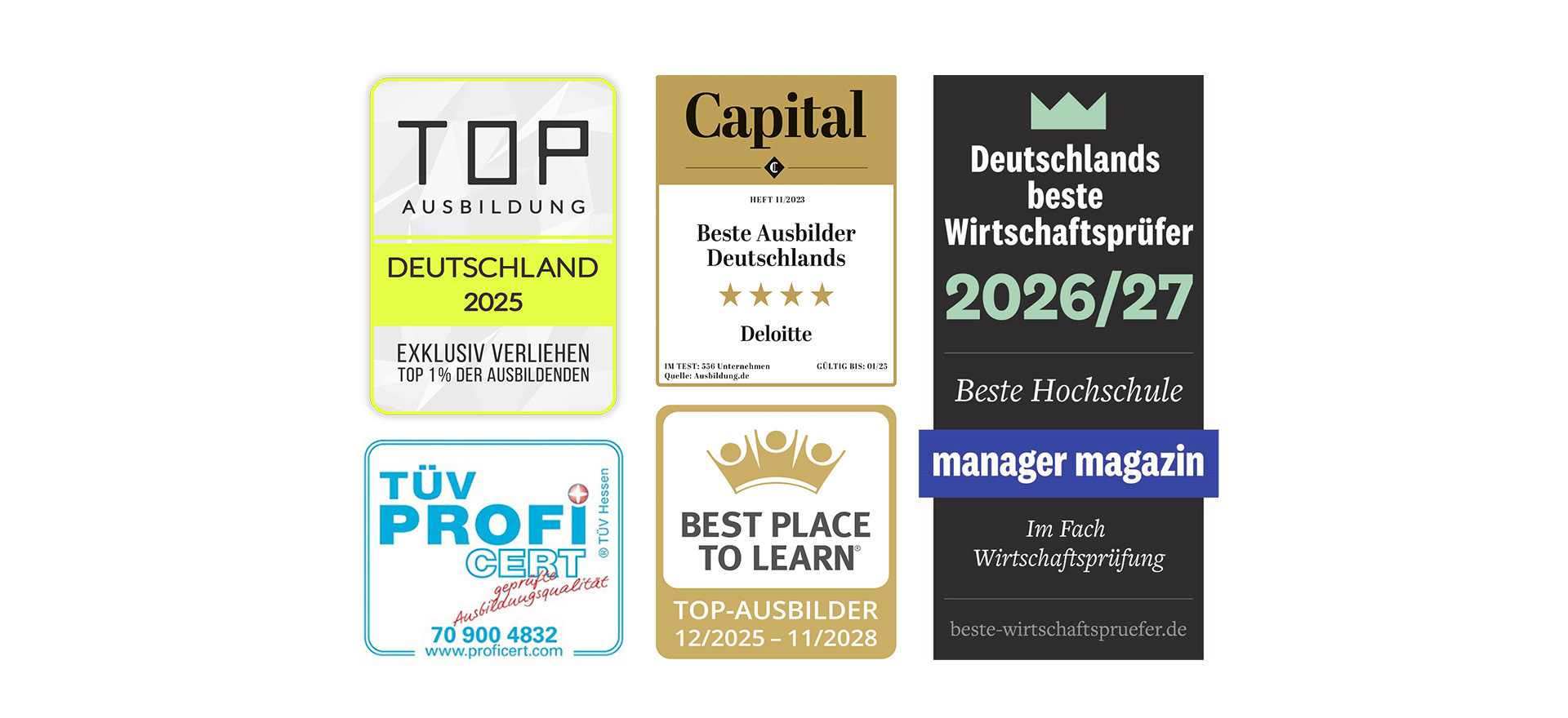 Mehrfach ausgezeichnet: Deloitte zählt 2025 zu den besten Ausbildern und Hochschulpartnern.