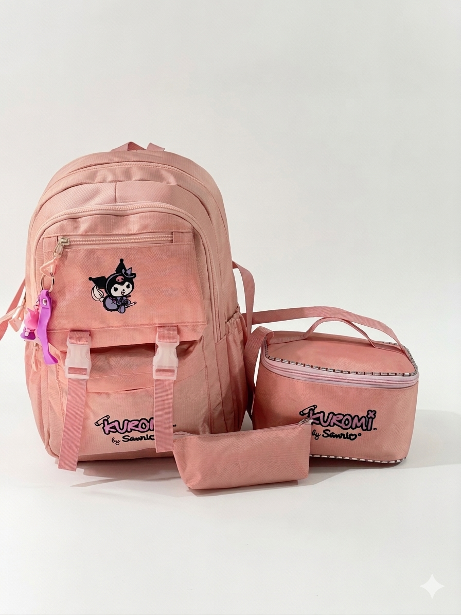 Kuromi Beslenmeli İlkokul Çantası-Pudra