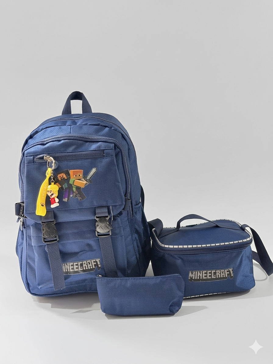 Minecraft Beslenmeli İlkokul Çantası-Lacivert