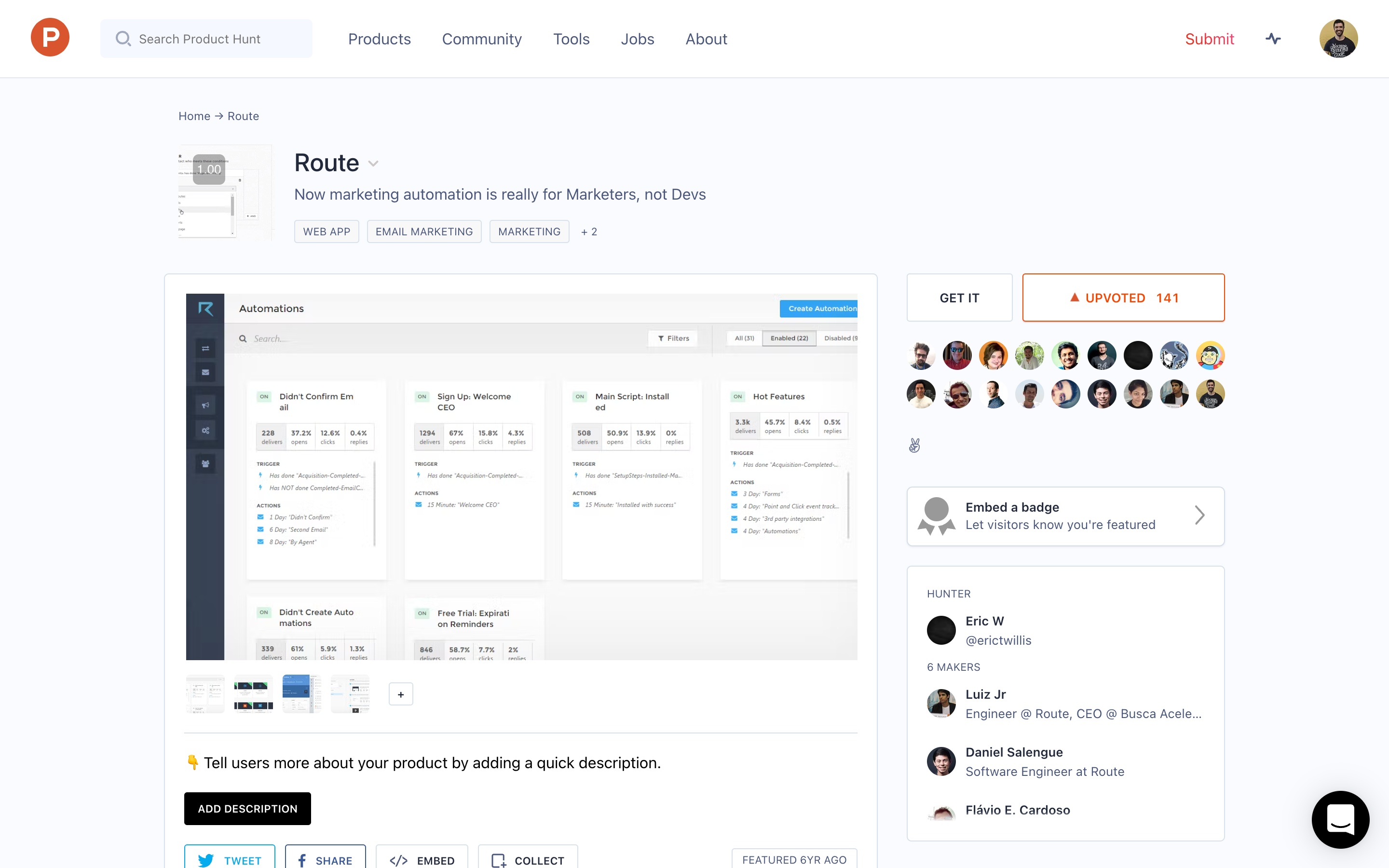 Route Product Hunt launch