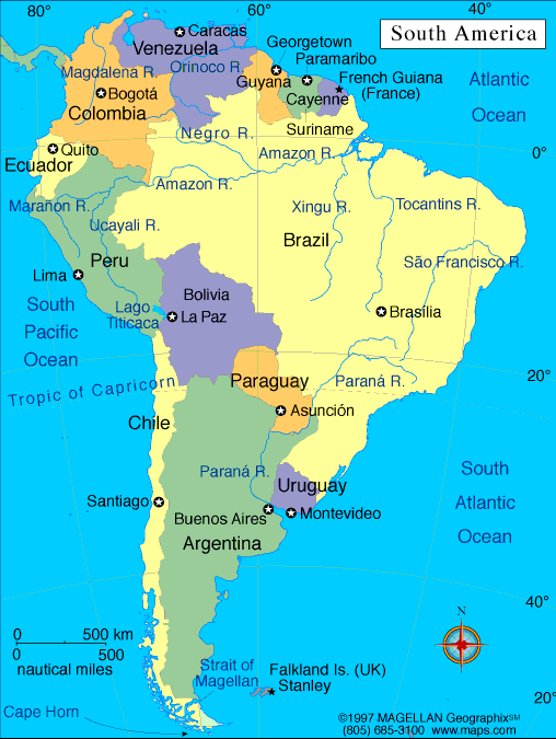 south america map countries Map Of South America south america map countries