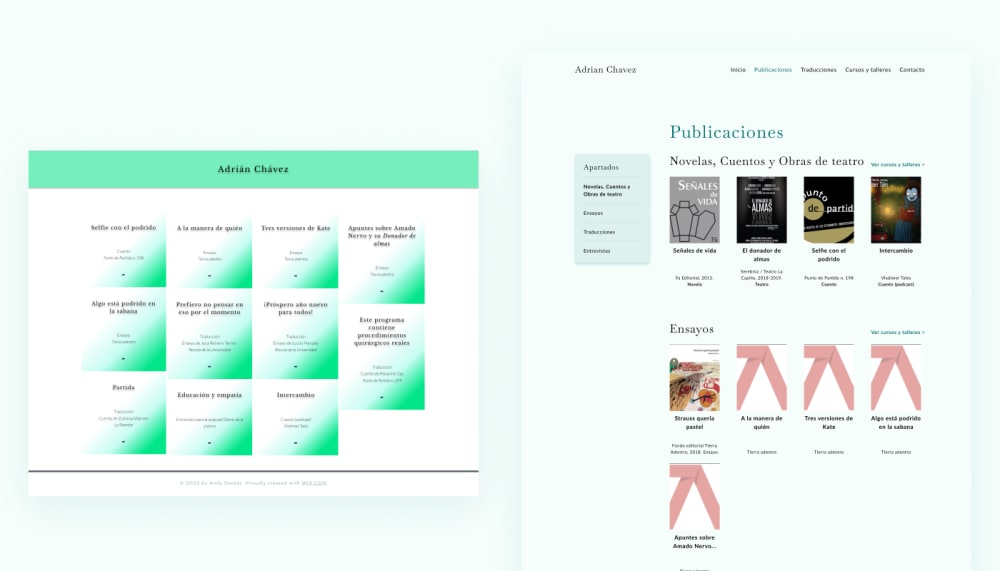 Comparación del diseño de la página de 'Publicaciones' anterior y la actual
