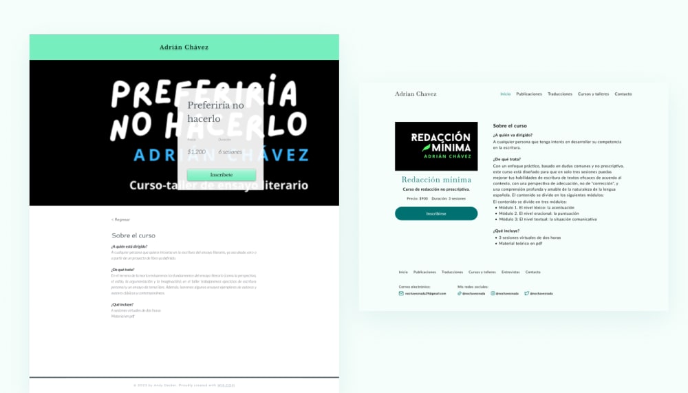 Comparación del diseño de la página de 'Detalle de curso' anterior y la actual