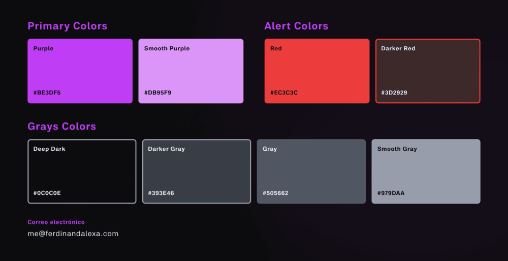 Muestrario de la paleta de color usada para la interfaz.