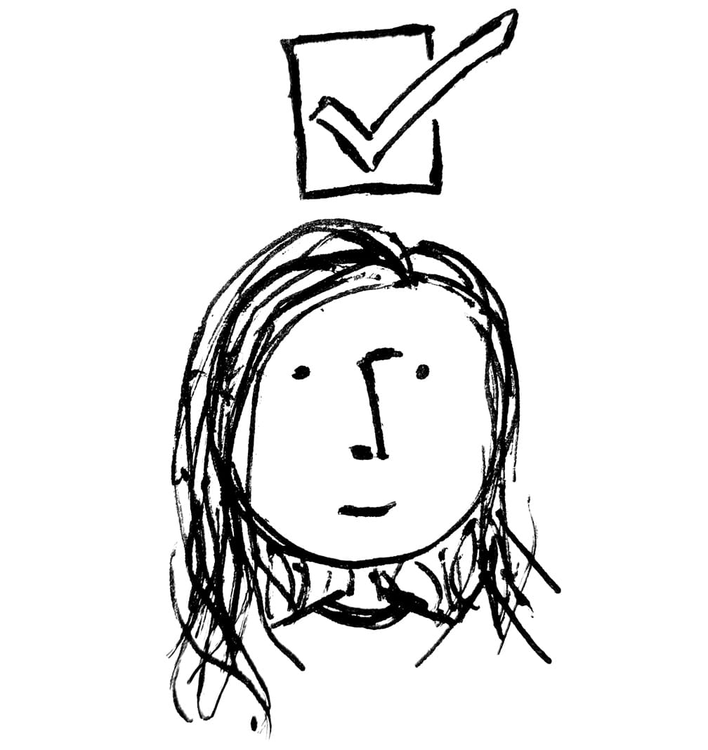 A sketched image of a person with a check above their head indicating a satisfied user of a system