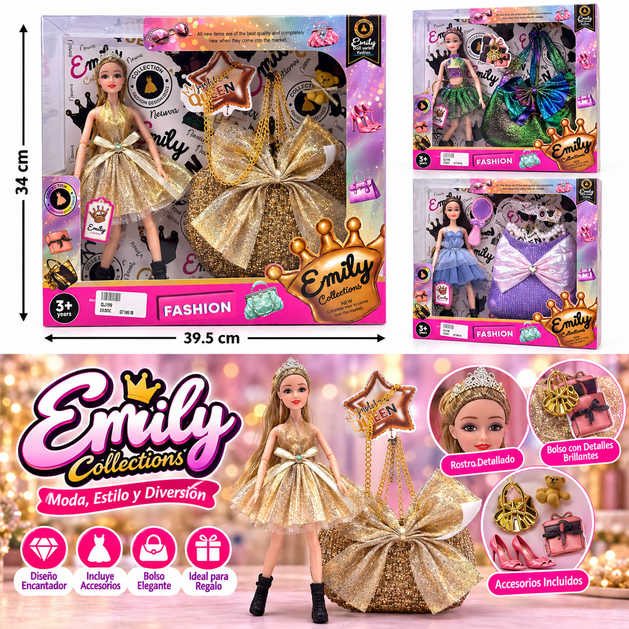 Muñeca Emily Collections con Vestido y Accesorios de Moda