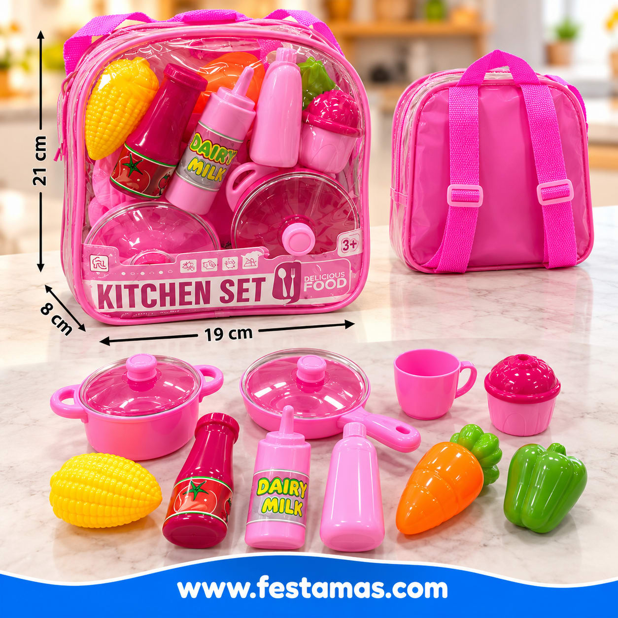 Set de Cocina Infantil con Mochila Rosa y Accesorios