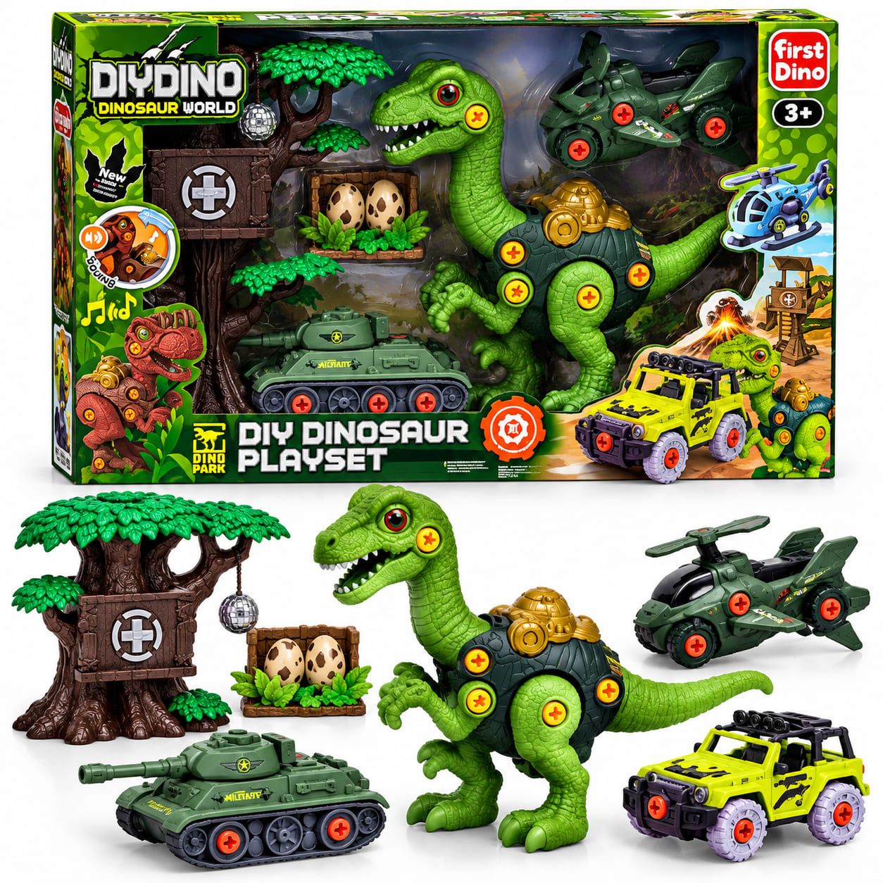 Set de Dinosaurio grande Armable con tanque y Accesorios
