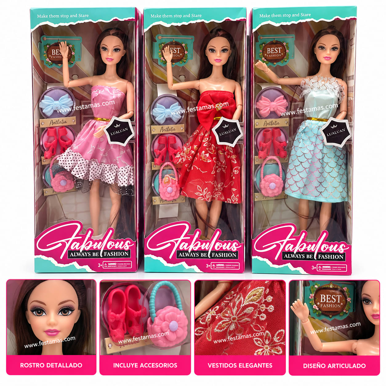 Muñeca de Moda Fabulous con Vestido Elegante y Accesorios, foto 1 de 2