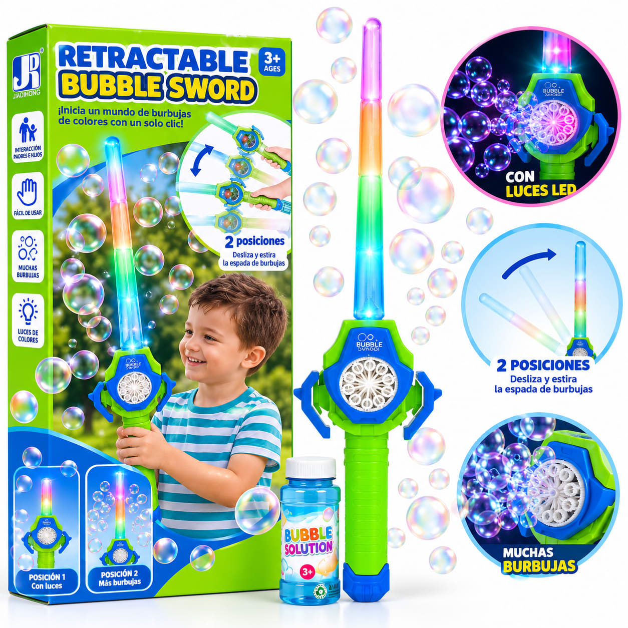 Espada de Burbujas Retráctil con Luces para Niño