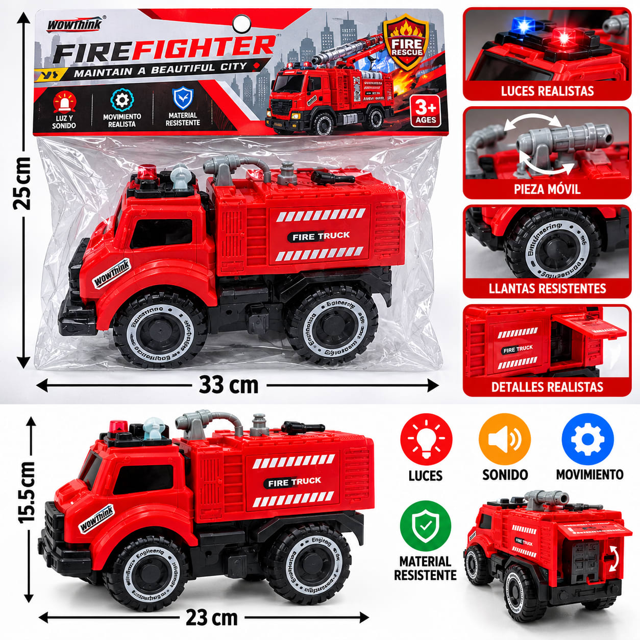 Carro de Bomberos con Luces, Sonidos y Piezas Móviles