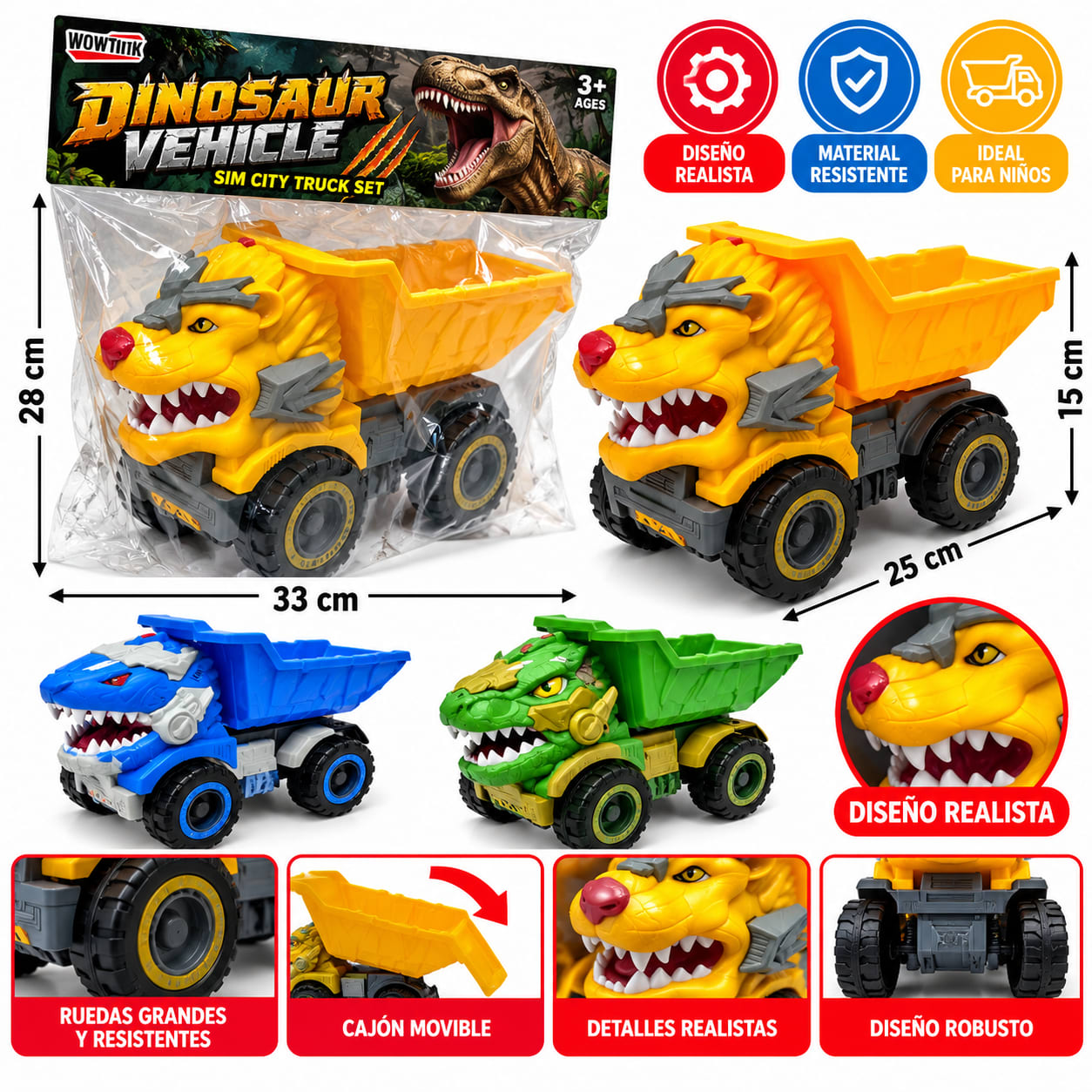 Carro Volquete Dinosaurio con Tolva Móvil – Varios Modelos