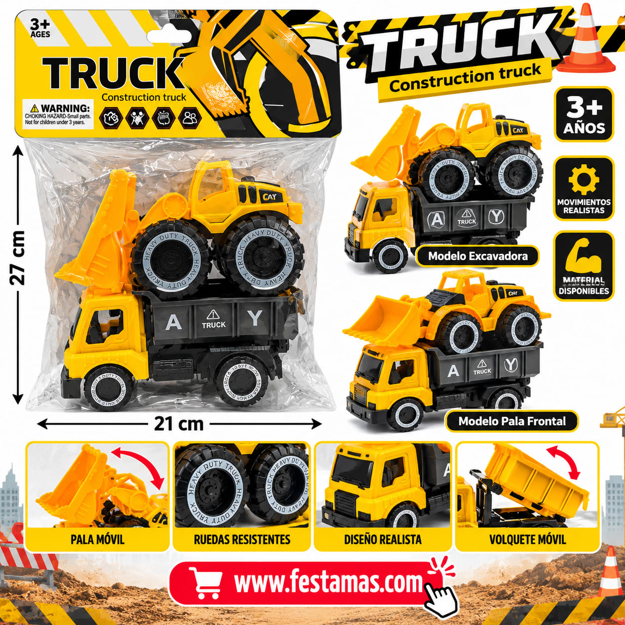 Carro 2 in 1 Construcción con Excavadora y Volquete