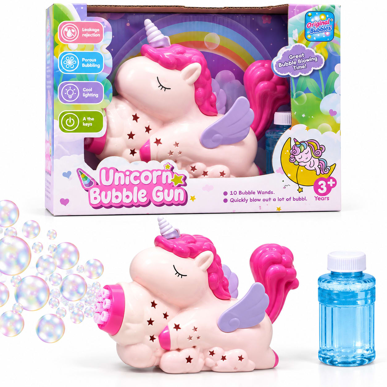 Máquina de Burbujas Unicornio Mágico con Luces – Rosado