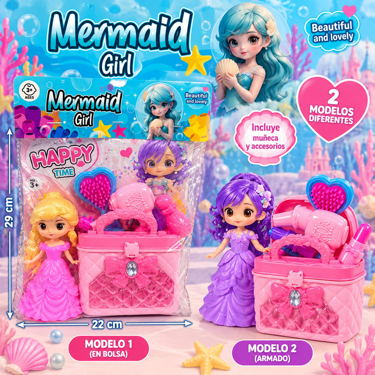 Set de Belleza Infantil con Muñeca Princesa y Accesorios – 2 Modelos