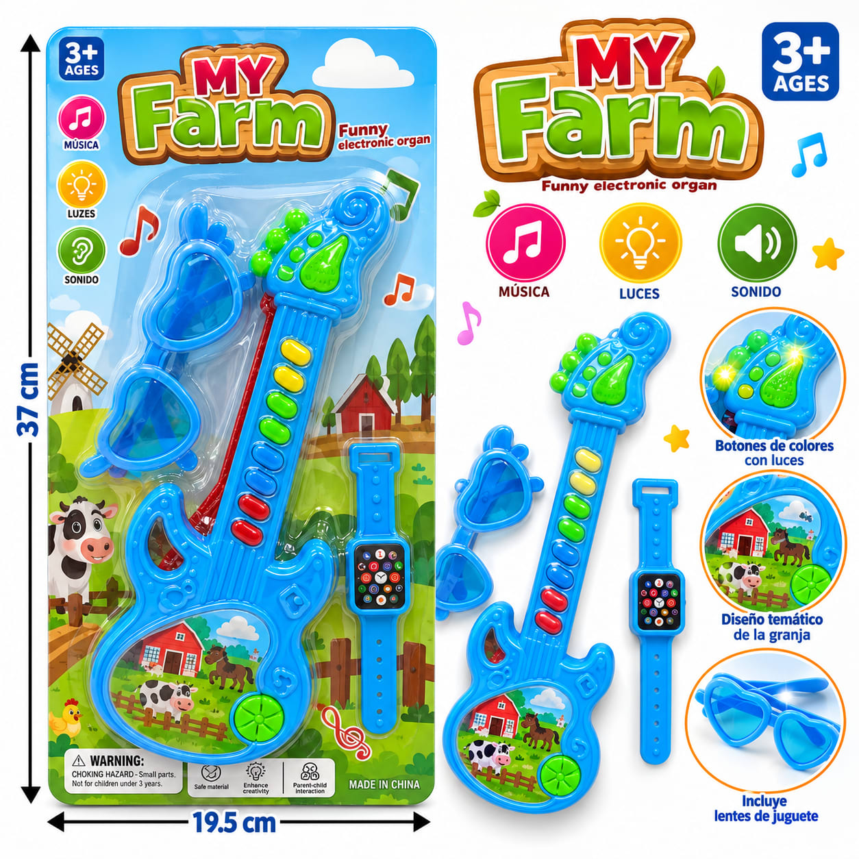 Guitarra Musical Infantil My Farm con Luces y Accesorios