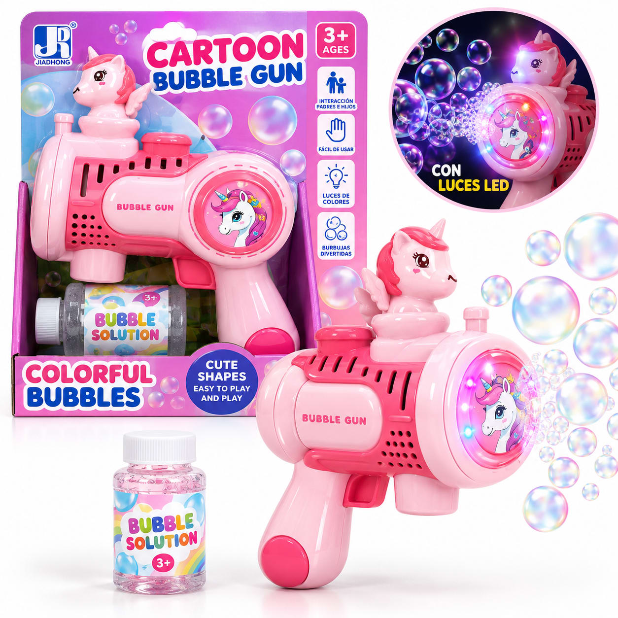 Pistola de Burbujas Unicornio Encantado con Luces – Rosado