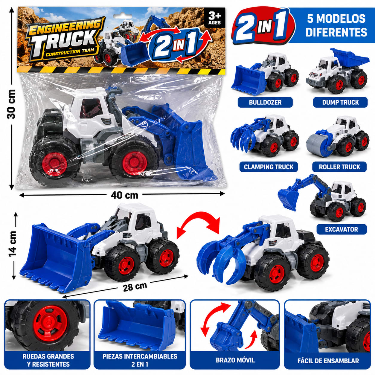 Carro de Construcción 2 en 1 con Piezas Intercambiables