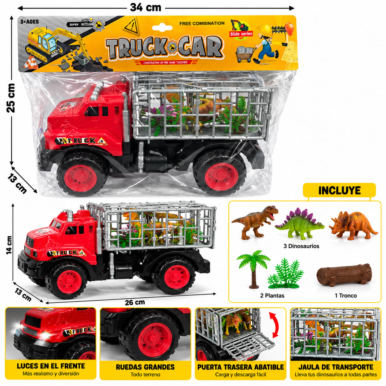 Carro Transportador de Dinosaurios con Jaula y Accesorios