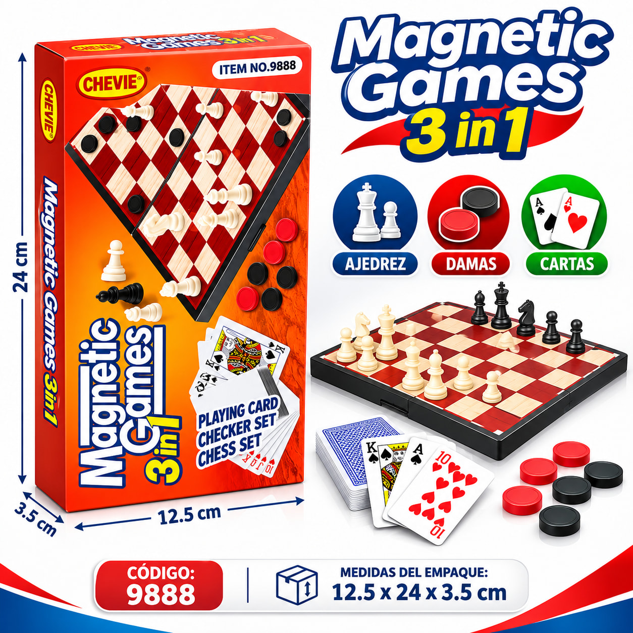 Juego de Mesa Magnético 3 en 1 – Ajedrez, Damas y Cartas, foto 1 de 2