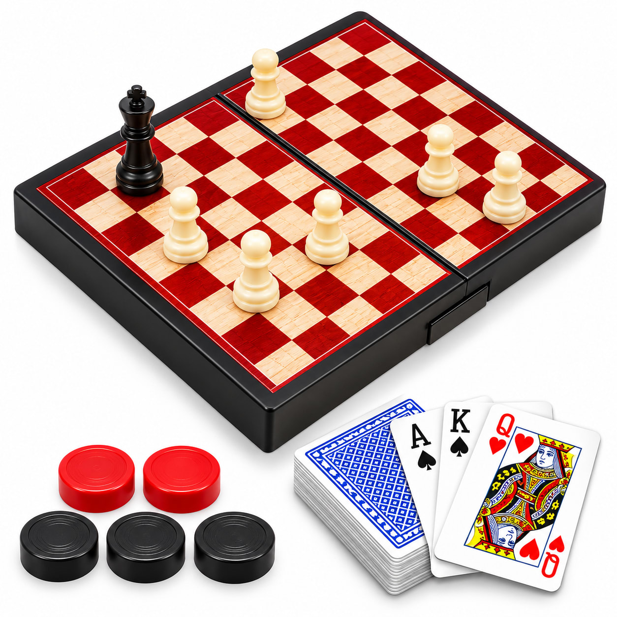 Juego de Mesa Magnético 3 en 1 – Ajedrez, Damas y Cartas, foto 2 de 2