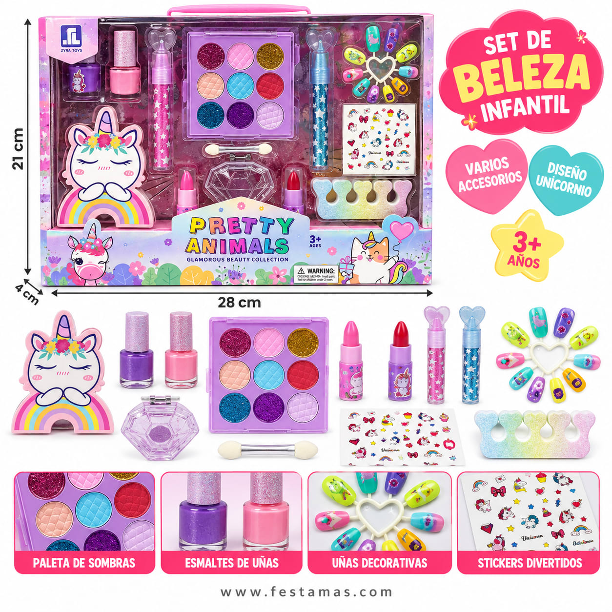 Set de Maquillaje Infantil Unicornio con Sombras y Accesorios