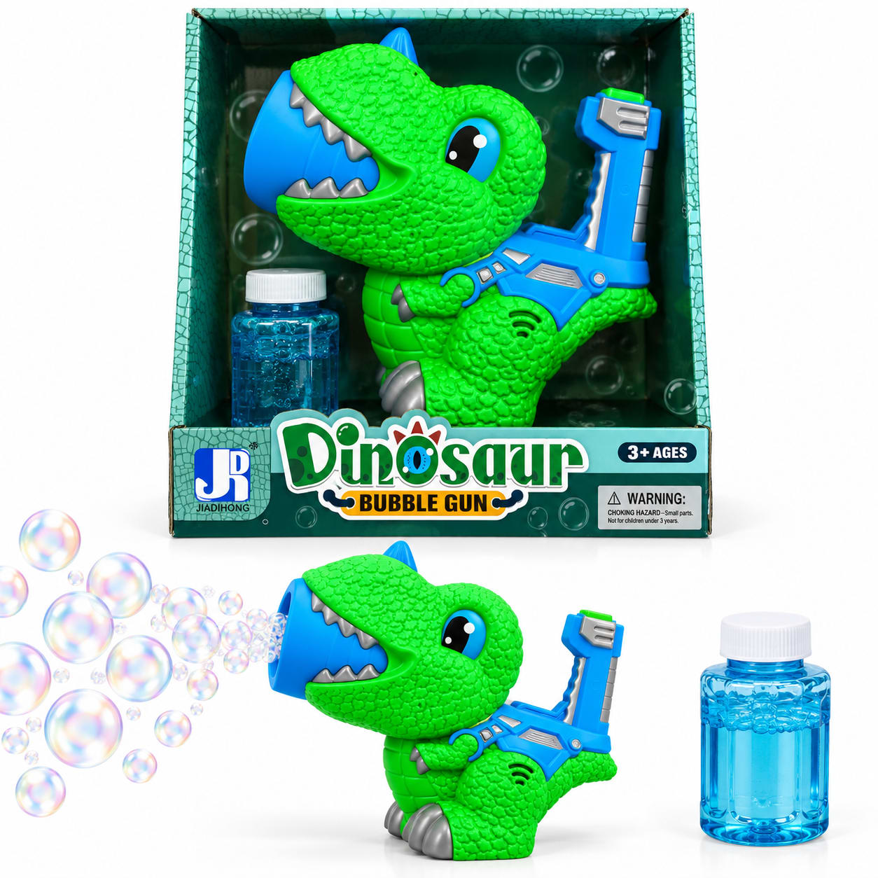 Pistola de Burbujas Dinosaurio T-Rex 3D – Verde