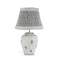 Bordlampe rund i poly med kurvskjerm beige H:79 cm