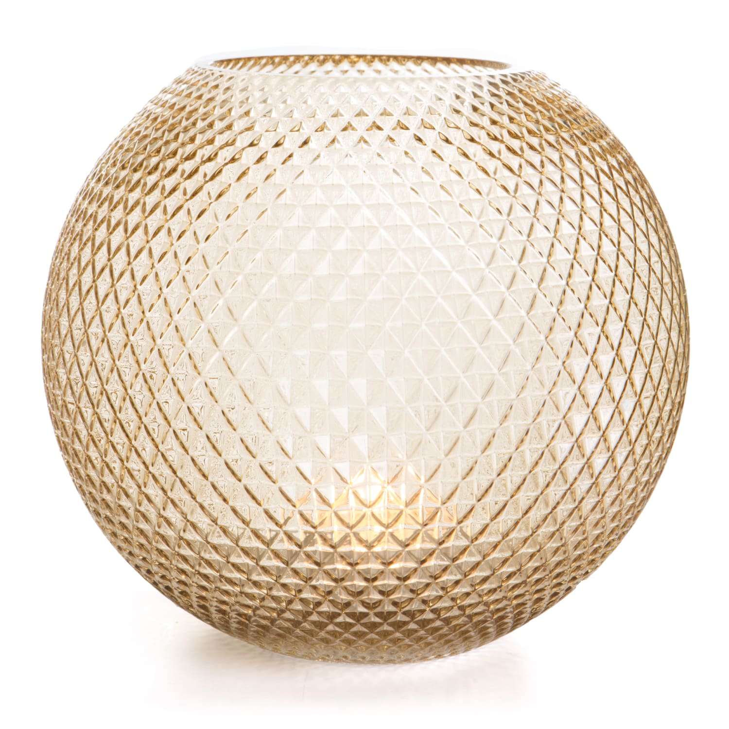 Vase rund glass lys brun m/diamantmønster H:22 cm