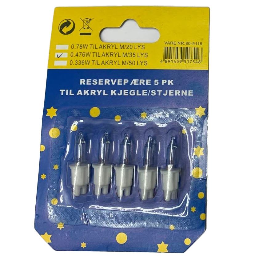 Reservepære 5pk til akryl kjegle/stjerne 35 lys