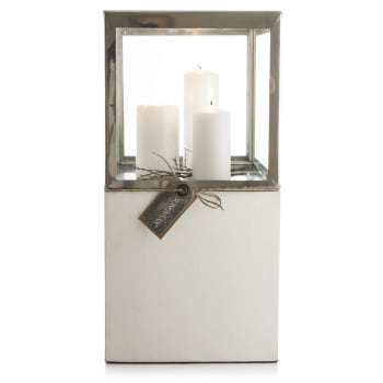 Lykt Songvaar hvit/stål H:51 L:25 D:25 cm