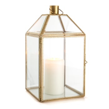 Lykt Guri m/hank glass m/mønstret gullkant