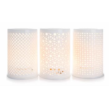 Lyslykt hvit m/LED 3ass H:16 Ø:10 cm