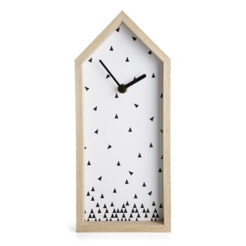 Klokke i hus hvit/sort H:30 cm
