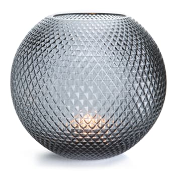 Vase rund glass sotfarget m/diamantmønster H:22 cm