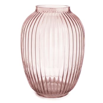 Vase glass m/riller rosa H:25 cm