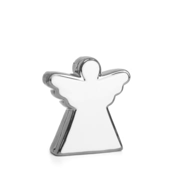 Engel i hvit porselen m/sølvkant H:10,8 cm