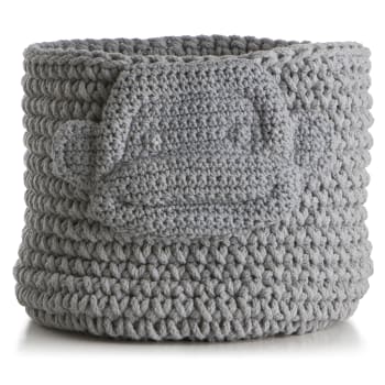 Kurv strikket grå "ape" H:30 Ø:30 cm