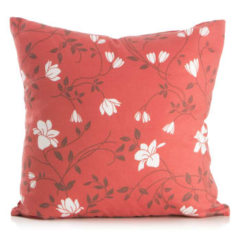 Pute m/polyesterfyll 45x45 cm blomstret korall