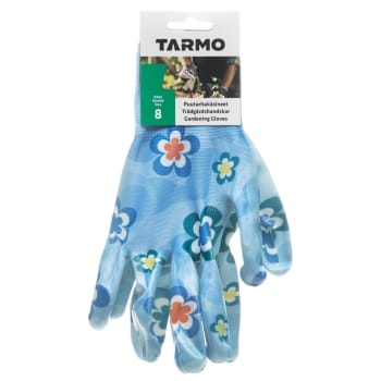 Hagehansker blomster blå str 8