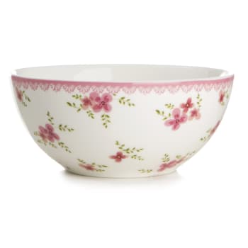 Skål Songvaar hvit m/rosa blomsterdekor