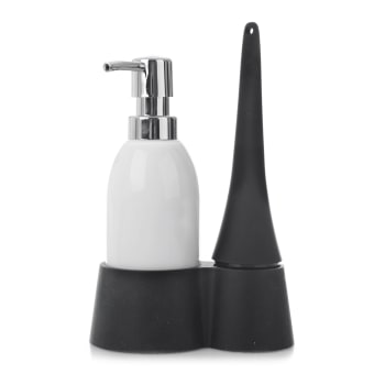 Såpedispenser og oppvaskkost Z Collection i stativ sort