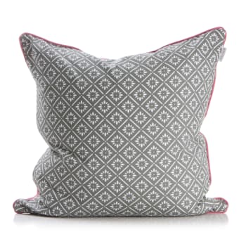 Pute mørk grå m/hvit mønster rosa bakside 50x50 cm