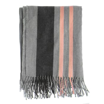 Pledd 130x170 cm grå m/korall stripe