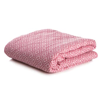 Quilt teppe rosa m/hvitt mønster 150x150 cm