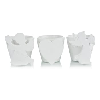 Telysholder 3ass engler/hjerte hvit porselen