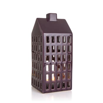 Lykt hus plomme H:30 cm