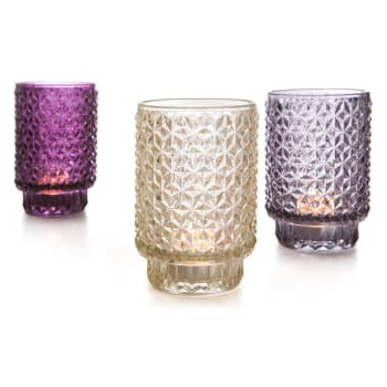 Lysglass 3 pk "Diamant" plomme