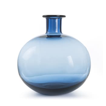 Vase glass rund m/smal hals blå H:21